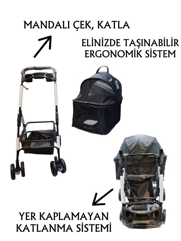 Tommy Evcil Hayvan Arabası 65x45x95cm Siyah Max 15 Kg