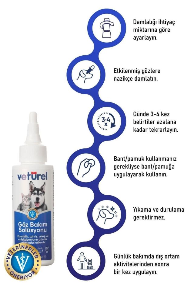 Veturel Kedi ve Köpekler için Göz Bakım Solüsyonu 100ml