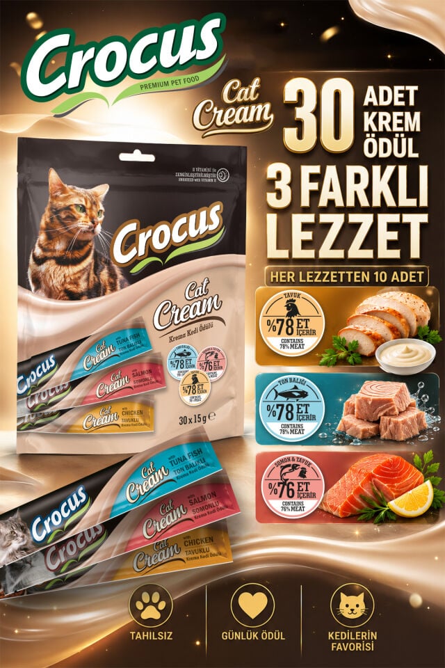 Crocus Çoklu Tavuklu & Ton Balıklı & Somonlu Krema Kedi Ödülü 30x15g