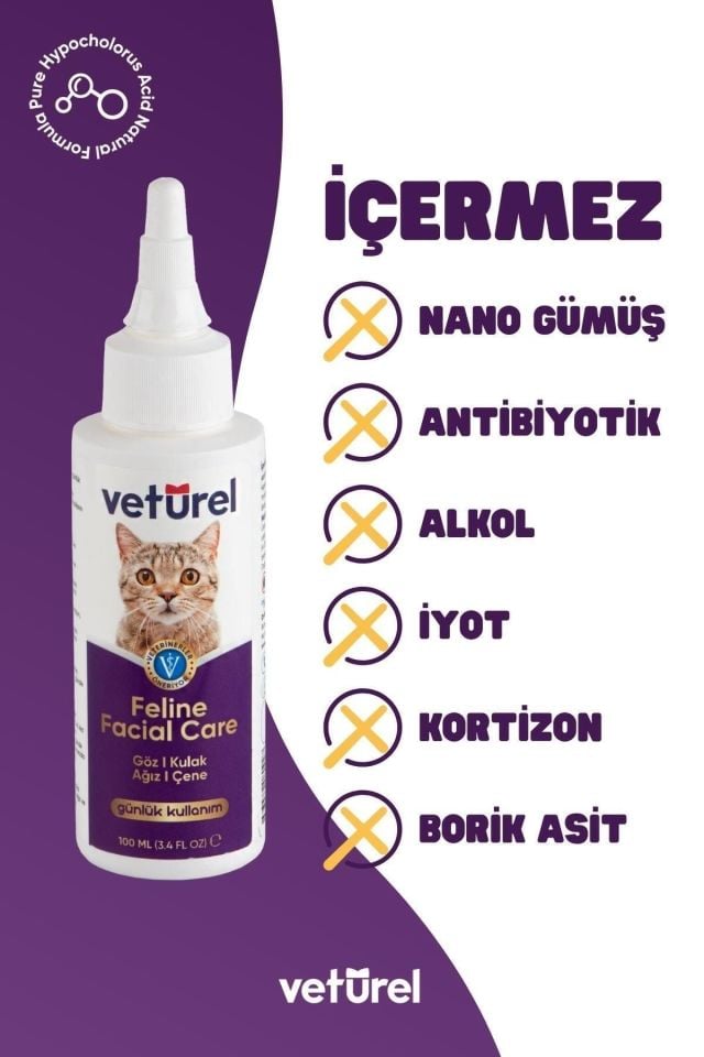 Veturel Kediler İçin Yara Akne ve Yüz Bakım Solüsyonu 100m
