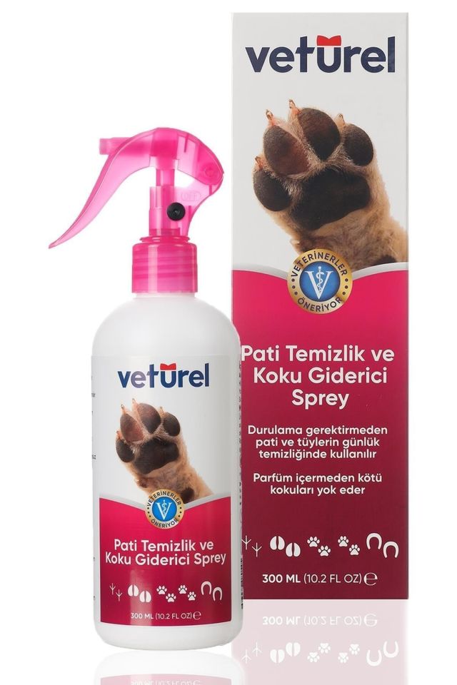Veturel Kedi ve Köpekler için Pati Temizleyici ve Koku Giderici Sprey 300ml