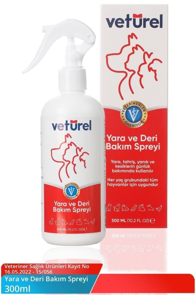 Veturel Kedi ve Köpekler için Yara ve Deri Bakım Spreyi 300ml