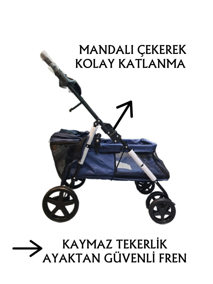 Tommy Evcil Hayvan Arabası 74,5x46,5x97,5cm Lacivert Max 15kg