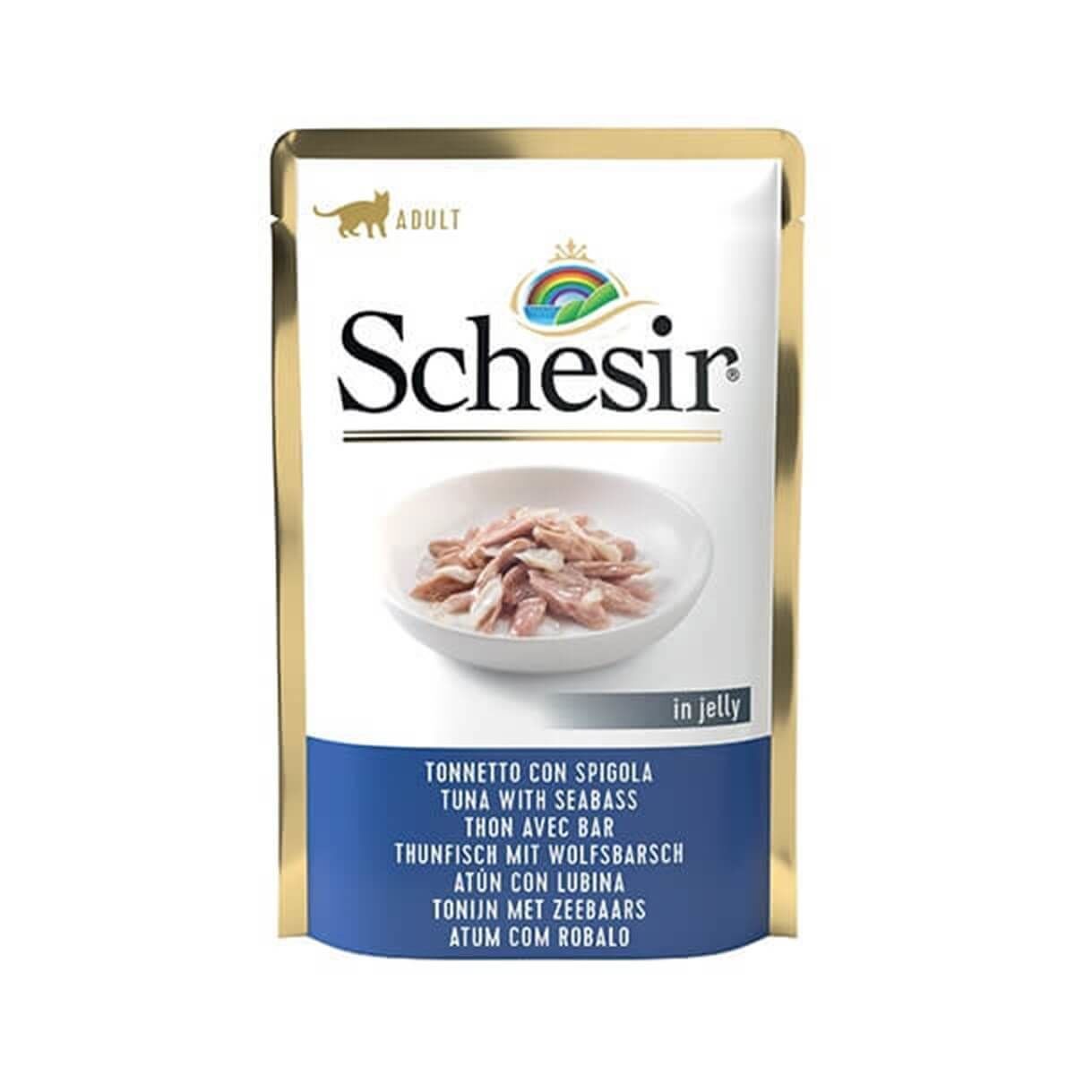 Schesir Jöle İçinde Ton Balıklı ve Levrekli Yetişkin Kedi Konservesi 85gr