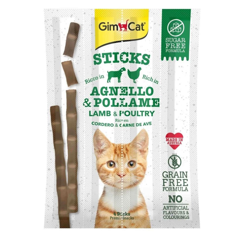 GimCat Sticks Kuzulu ve Tavuklu Taurinli Tahılsız Ödül Çubuğu 20gr (4'lü)