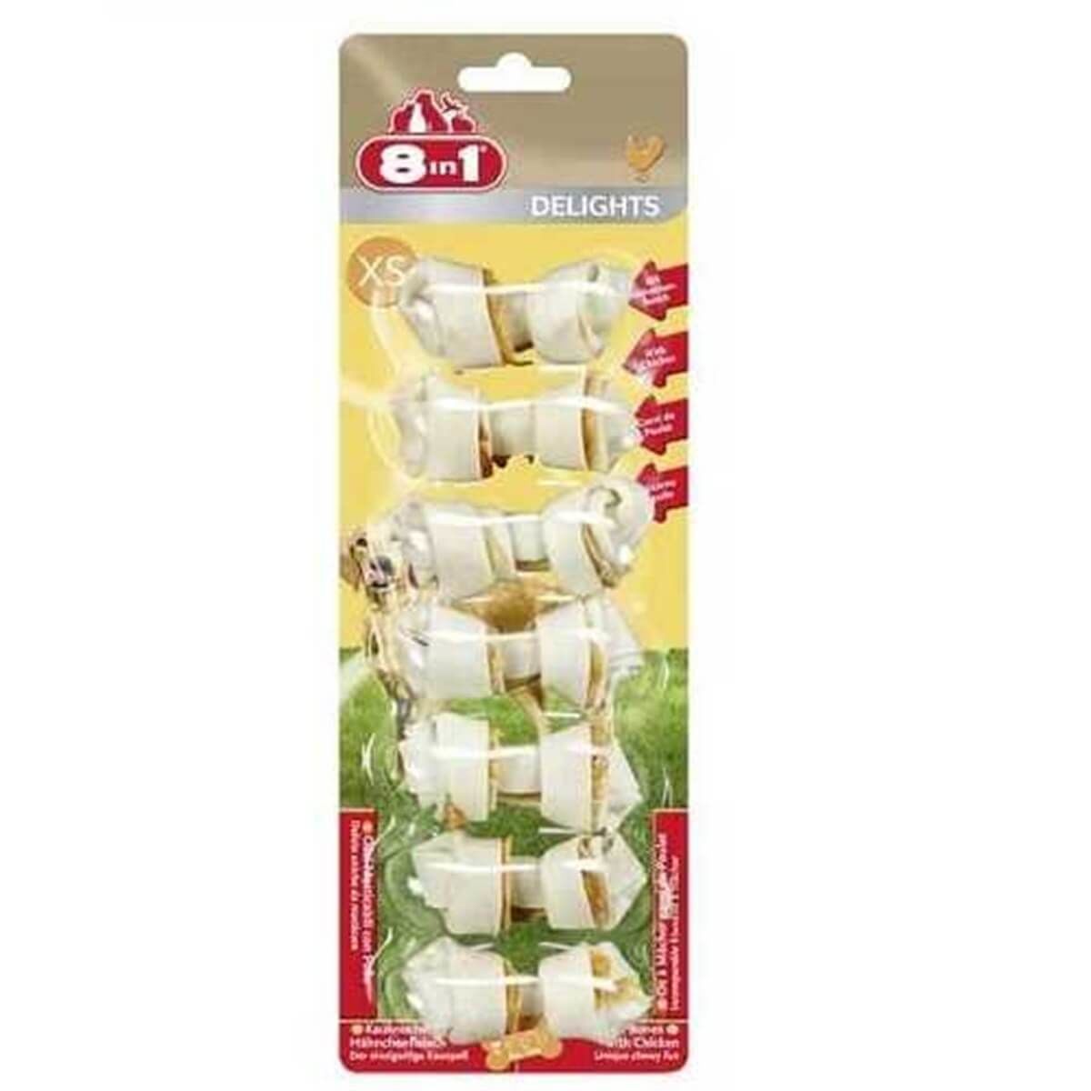 8in1 Delights Bones Ağız Bakımı için Tavuklu Düğümlü Köpek Kemiği (7'li) XS 84gr