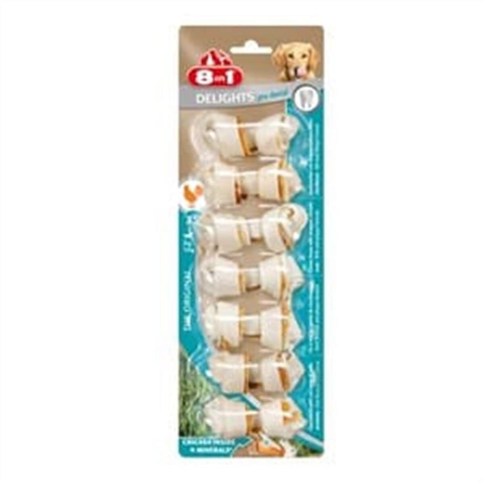 8in1 Delights Pro Dental Diş Sağlığı için Tavuk Etli Düğümlü Köpek Kemiği (7'li) XS 84 gr