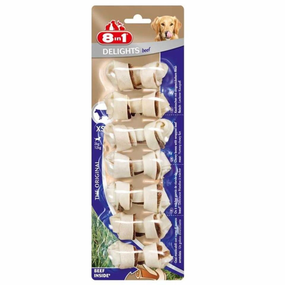 8in1 Delights Bones Ağız Bakımı için Düğümlü Sığır Etli Köpek Kemiği (7'li) XS 84gr
