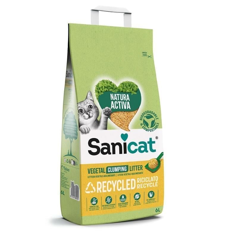 Sanicat Natura Activa Geri Dönüştürülmüş Bitkisel Topaklanan Kedi Kumu 10lt