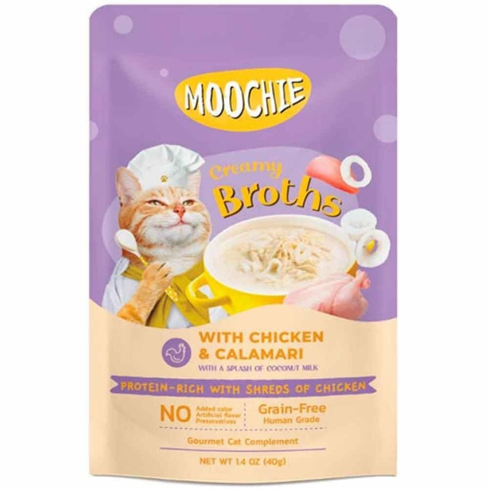 MOOCHIE Parça Tavuk Etli ve Kalamarlı Tahılsız Kedi Çorbası 40gr