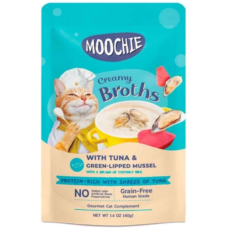 MOOCHIE Parça Ton Balıklı ve Yeşil Dudaklı Midyeli Tahılsız Kedi Çorbası 40gr