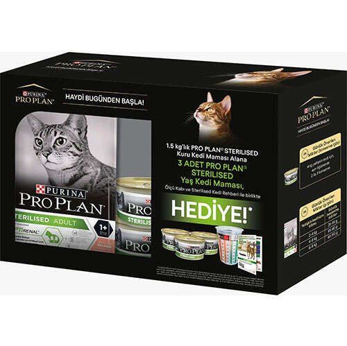 Pro Plan Kısırlaştırılmış Somonlu Kedi Maması 1.5 Kg+3 Adet Yaş Mama+Ölçü Kabı