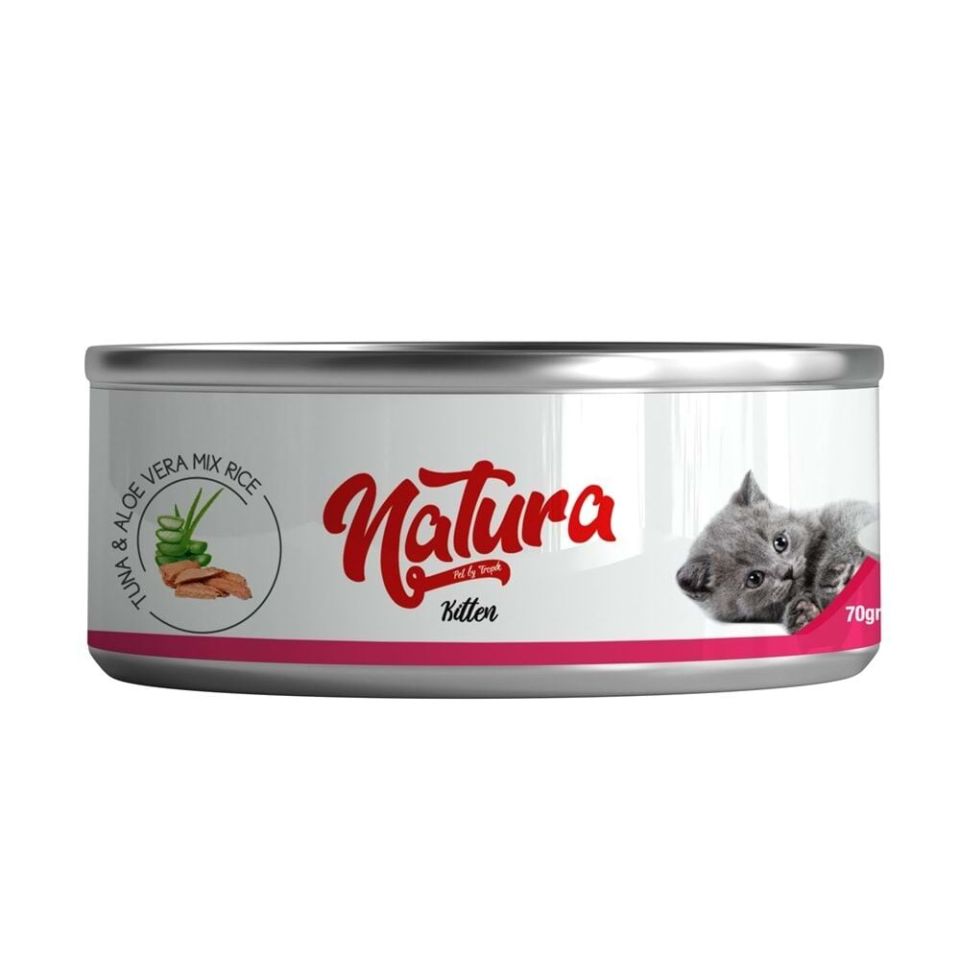 Natura Ton Balığı & Aloe Vera,Et Suyu İçinde Pirinçli Yavru Kedi Konservesi 70 Gr