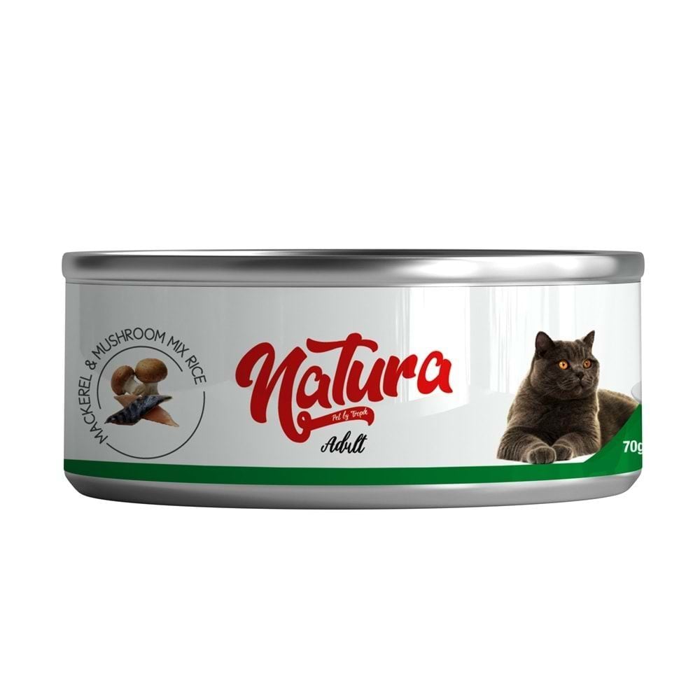 Natura Uskumru & Mantar, Et Suyu İçinde Pirinçli Kedi Konservesi 70 Gr