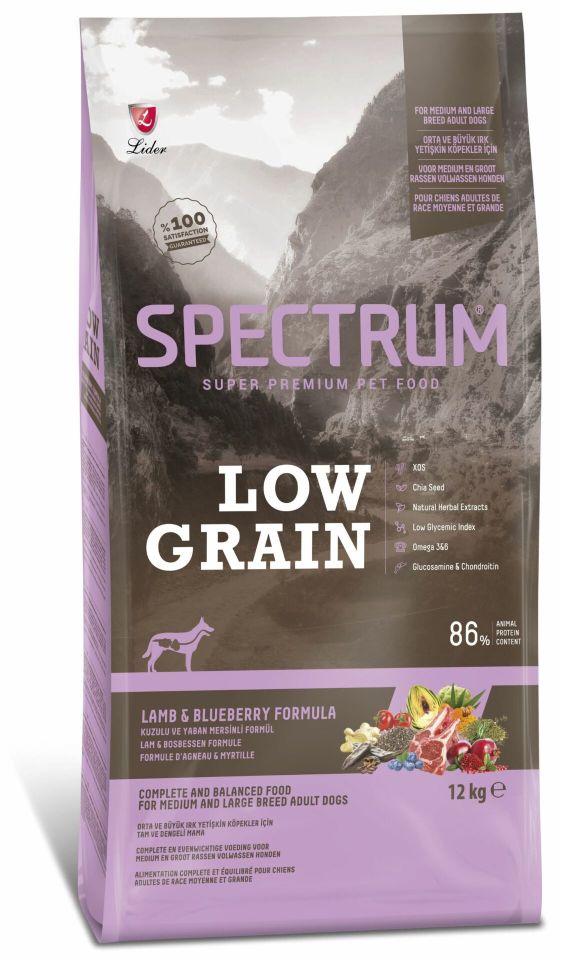 Spectrum Düşük Tahıllı Kuzulu, Yaban Mersinli Orta ve Büyük Irk Yetişkin Köpek Maması 12kg