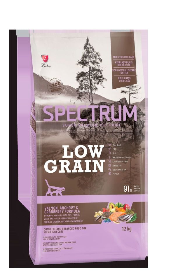 Spectrum Low Grain Somonlu ve Hamsili Kısırlaştırılmış Yetişkin Kuru Kedi Maması 12 Kg