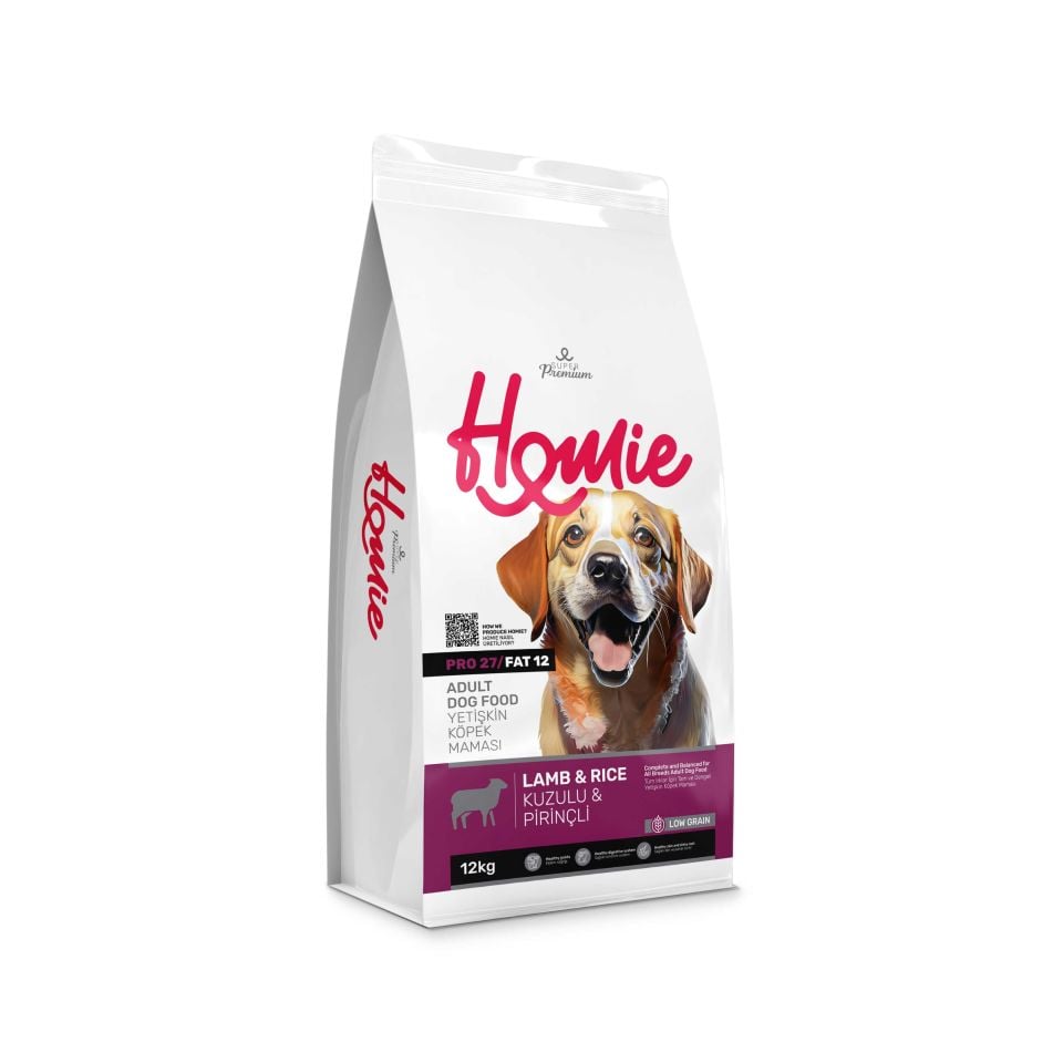 Homie Super Premium Düşük Tahıllı Kuzu Etli ve Pirinçli Yetişkin Köpek Maması 12 kg