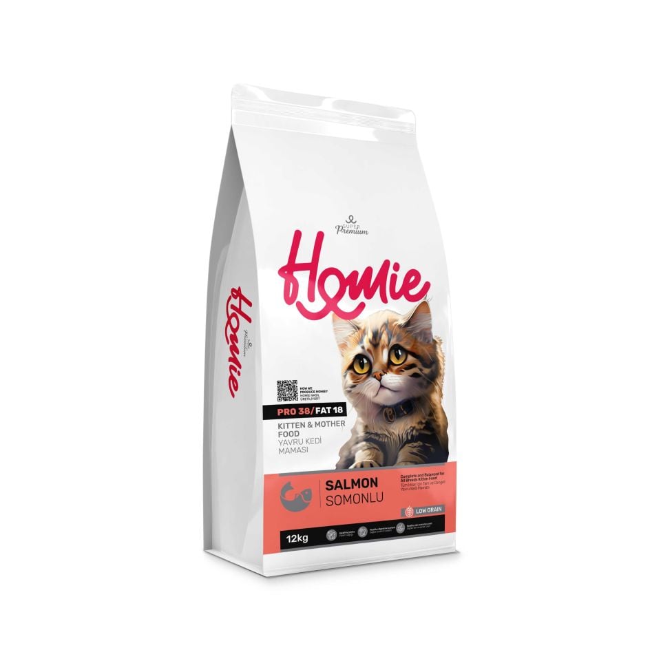 Homie Super Premium Düşük Tahıllı Anne & Yavru Somon Etli Yavru Kedi Maması 12 kg