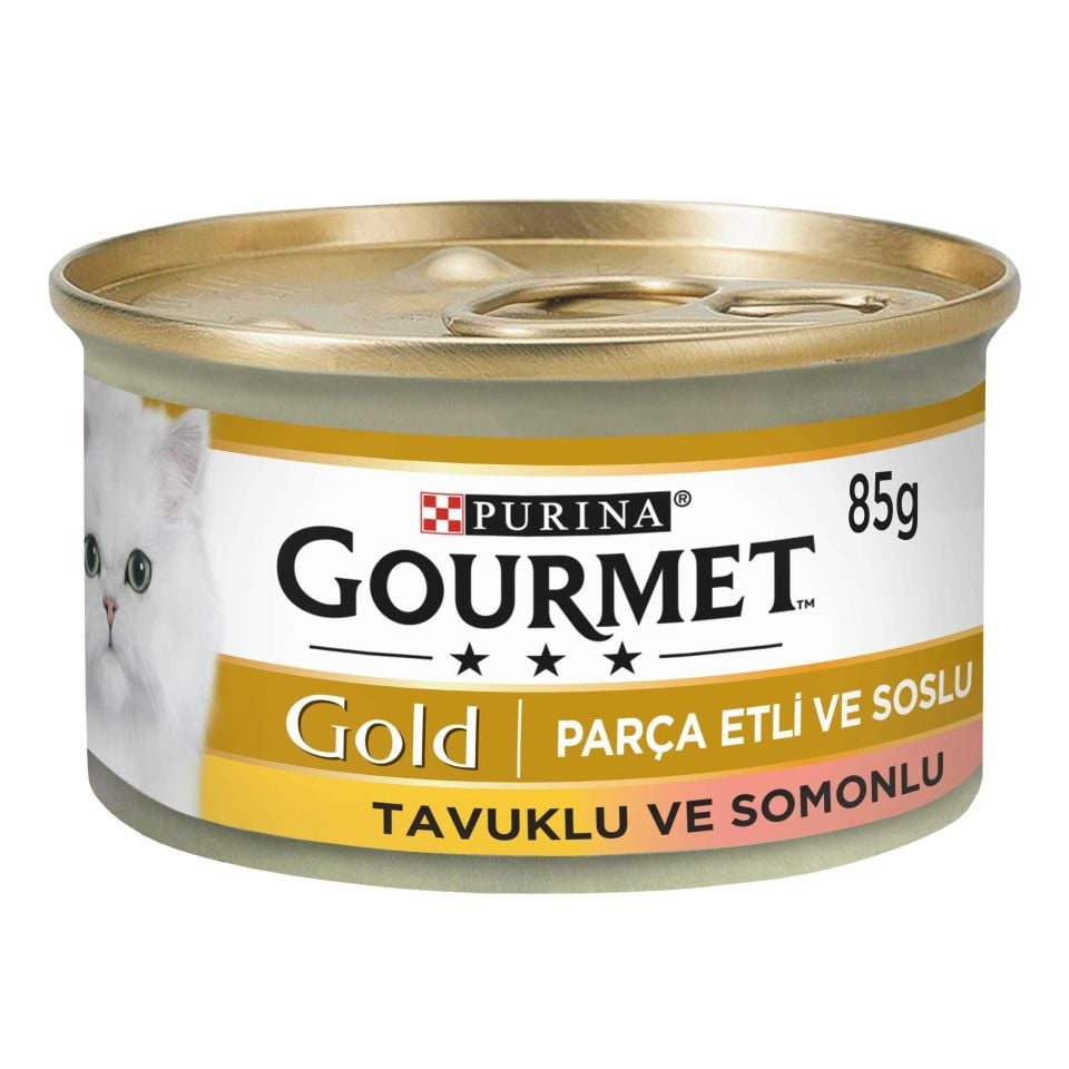 Gourmet Gold Parca Etli ve Soslu Somon ve Tavuklu Kedi Konserve Maması 85 Gr