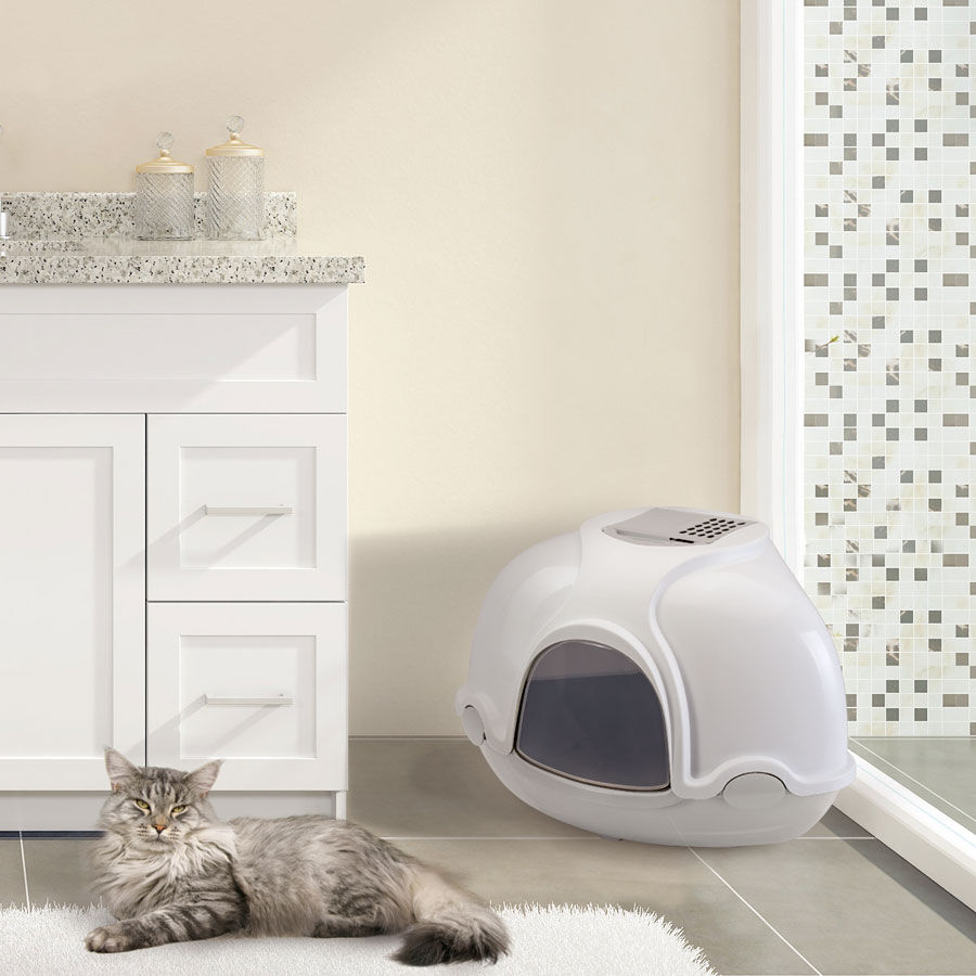Imac Gınger Kapalı Köşe Kedi Tuvaleti Gri/beyaz 52x52x44,5cm