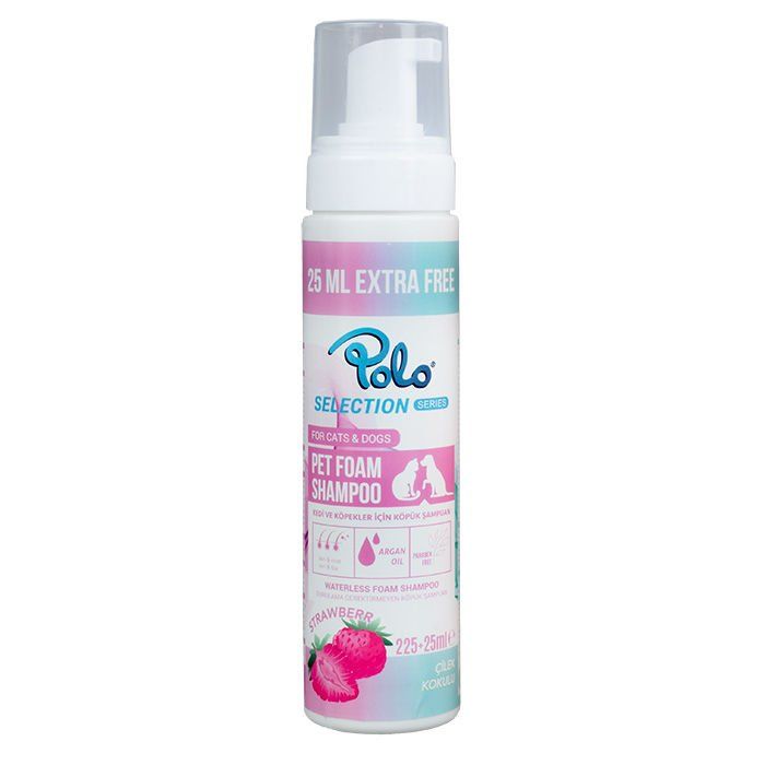 Polo Çilek Kokulu Durulanmayan Kedi-Köpek Şampuanı 225+25ml