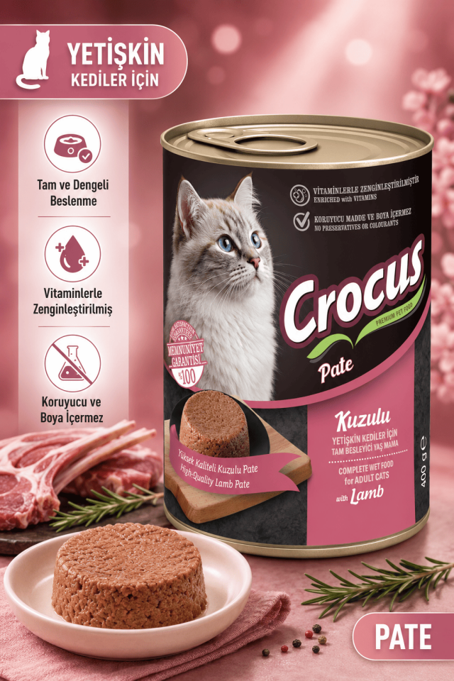 Crocus Yetişkin Kedi Kuzu Etli Pate Yaş Mama 400g