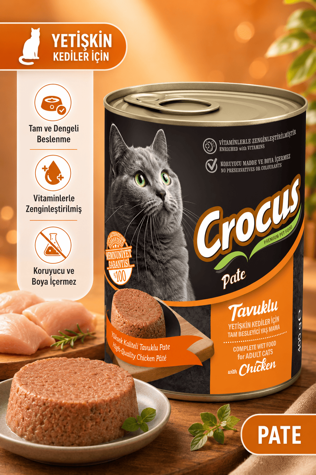 Crocus Yetişkin Kedi Tavuklu Pate Yaş Mama 400g