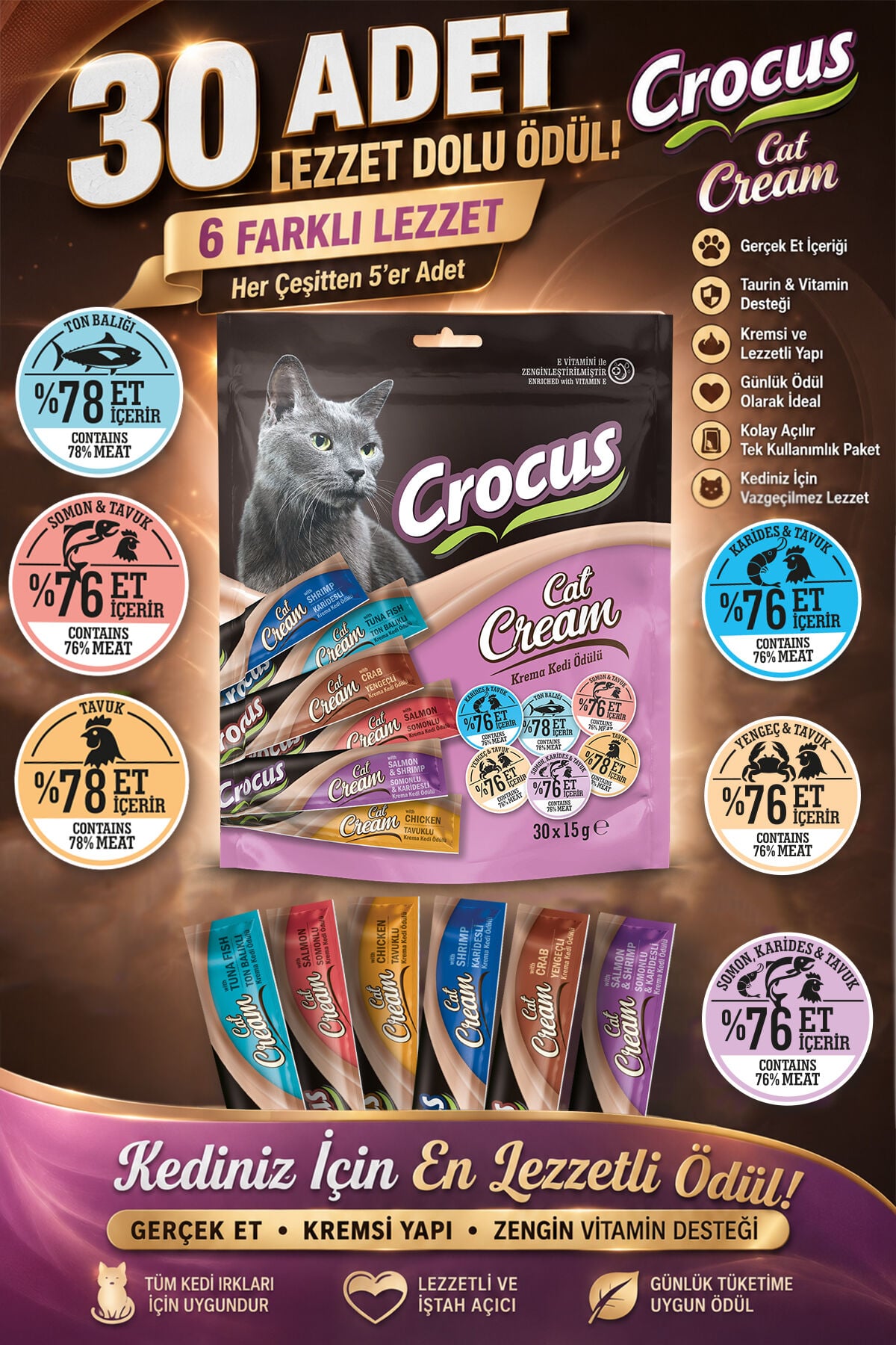 Crocus Multıpack 6 Çeşit Krema Kedi Ödülü 30x15gr