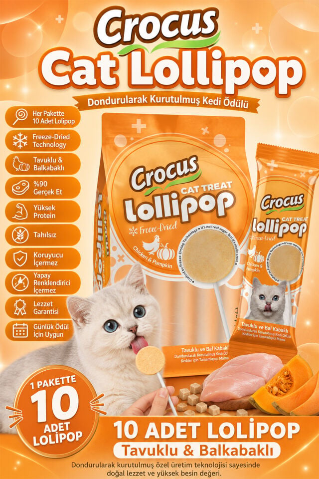Crocus Tavuklu Ve Bal Kabaklı Kedi Lolipop