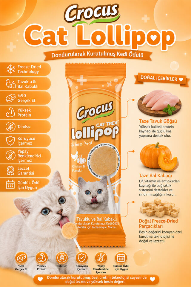 Crocus Tavuklu Ve Bal Kabaklı Kedi Lolipop