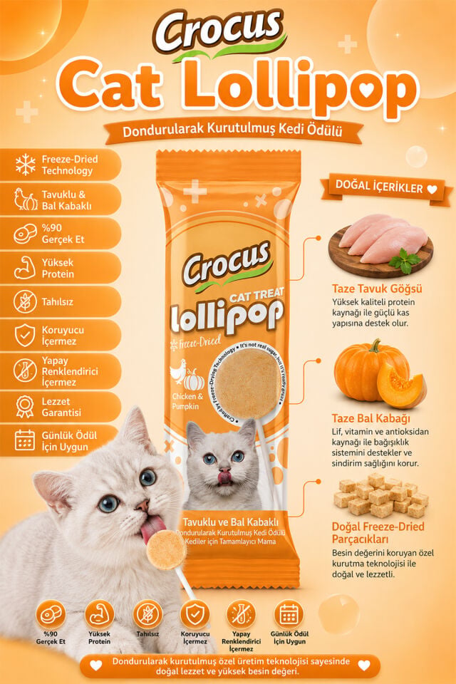 Crocus Tavuklu Ve Bal Kabaklı Kedi Lolipop
