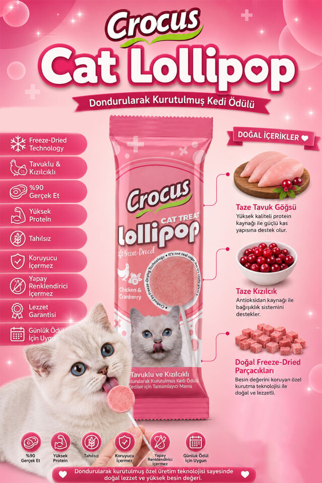Crocus Tavuklu Ve Kızılcıklı Kedi Lolipop