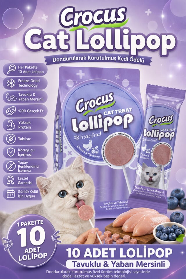 Crocus Tavuklu Ve Yaban Mersinli Kedi Lolipop
