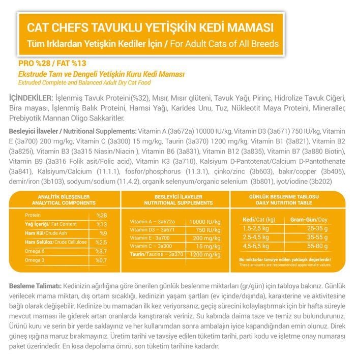 Cat Chefs Yetişkin Tavuklu Kuru Kedi Maması 15 Kg