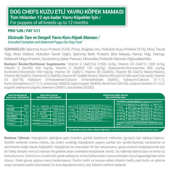 Dog Chefs Yavru Köpek Maması Kuzu Etli 15 Kg