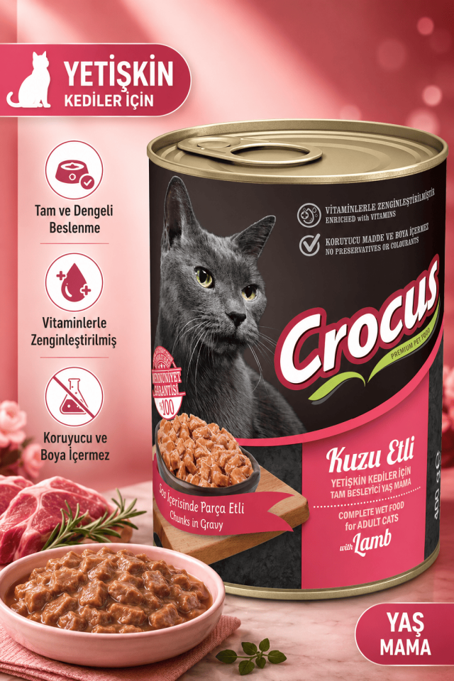 Crocus Yetişkin Kedi Kuzu Etli Yaş Mama 400g