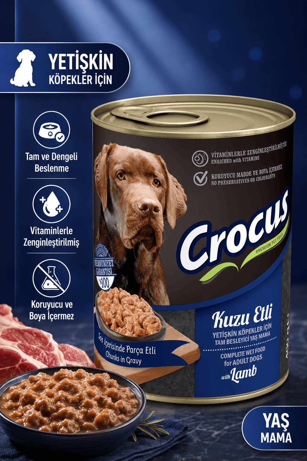 Crocus Yetişkin Köpek Kuzu Etli Yaş Mama 400g