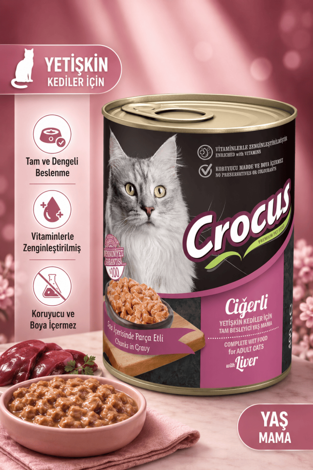 Crocus Yetişkin Kedi Ciğerli Yaş Mama 400g