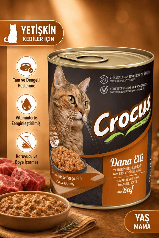 Crocus Yetişkin Kedi Dana Etli Yaş Mama 400g