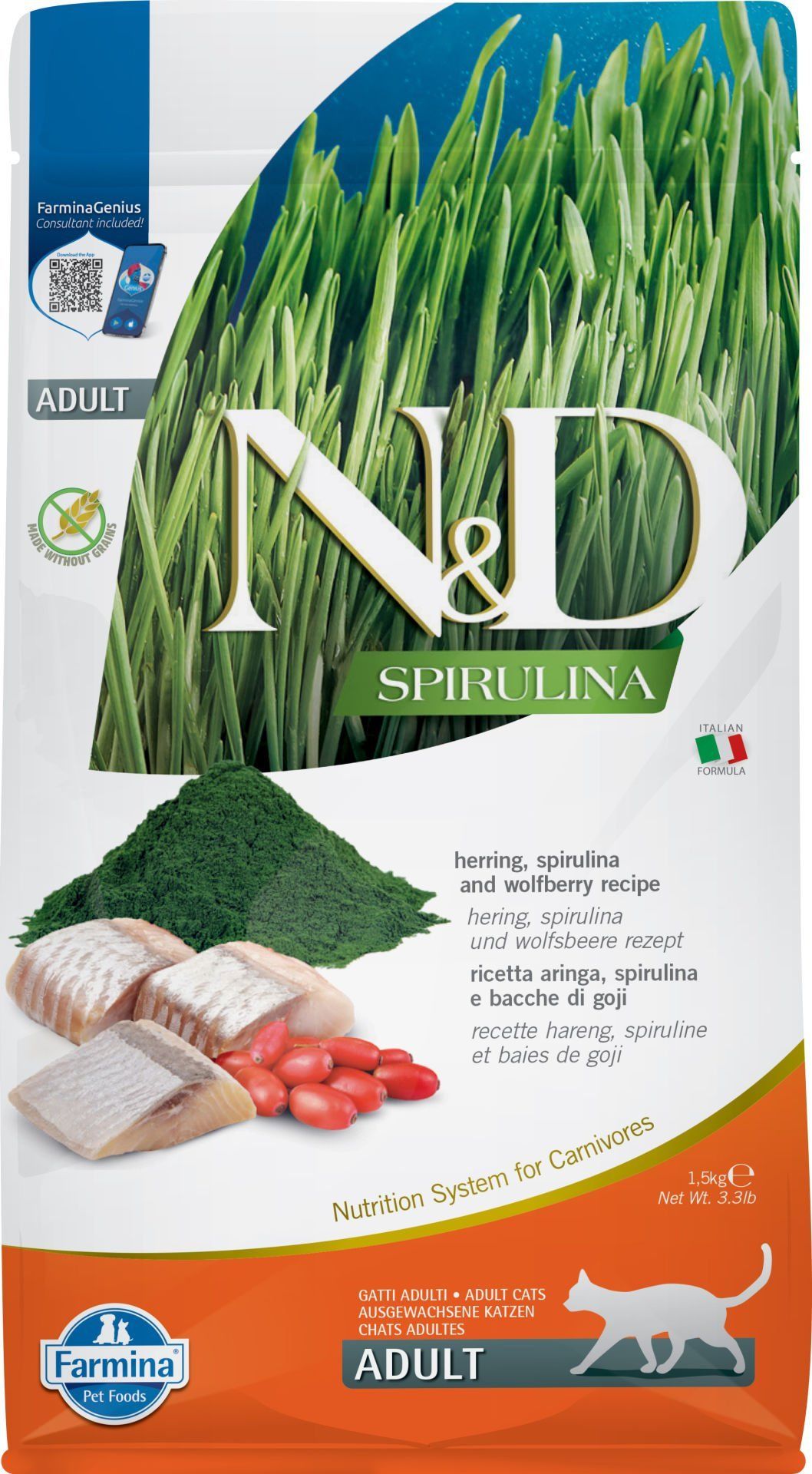 N&D Spirulina Herring Cat Adult 1,5 kg