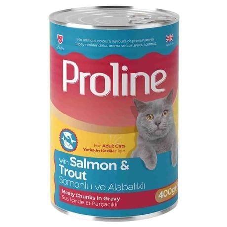 Proline Sos İçinde Parça Somonlu ve Alabalıklı Yetişkin Kedi Konservesi 400gr