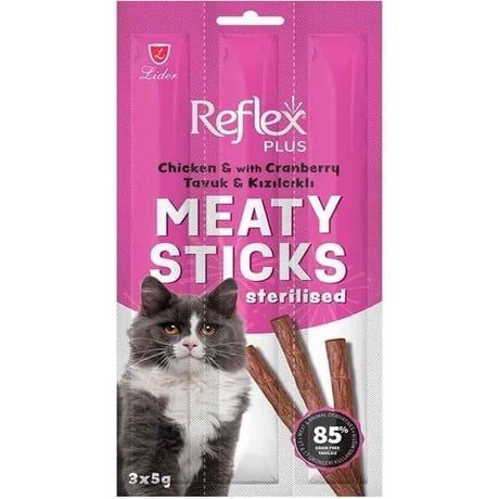 Reflex Plus Tavuklu ve Kızılcıklı Çubuk Kısırlaştırılmış kedi Stick  5 Gr 3 Adet