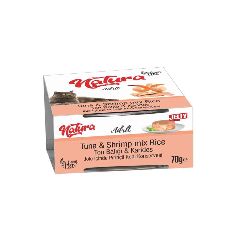 Natura Ton Balığı & Karides, Jöle İçinde Pirinçli Kedi Konservesi 70 Gr