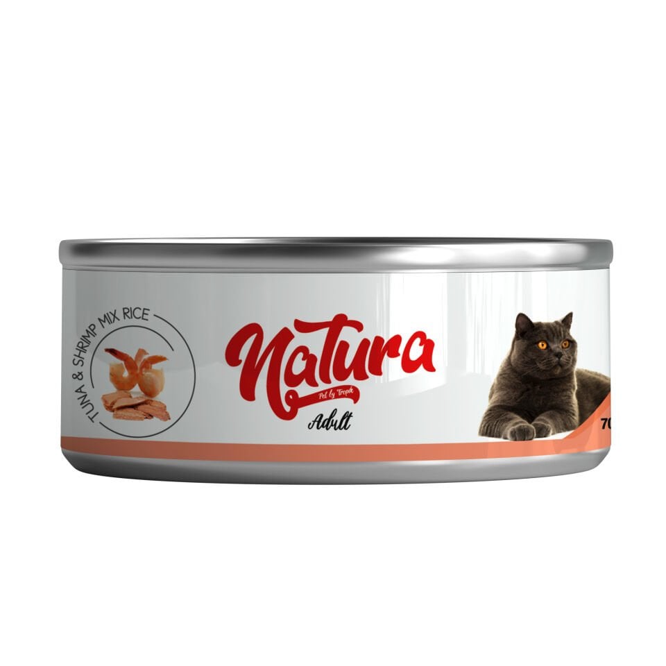 Natura Ton Balığı & Karides, Jöle İçinde Pirinçli Kedi Konservesi 70 Gr