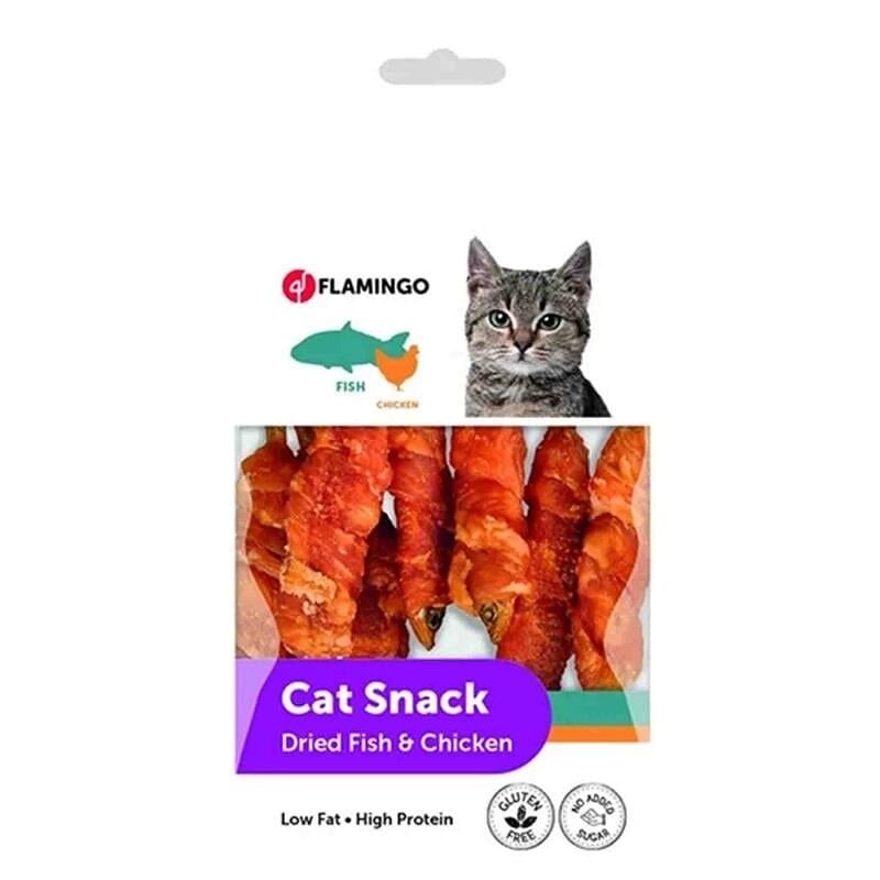 Flamingo Hapki Kurutulmuş Tavuklu ve Balıklı Şerit Kedi Ödül Maması 50Gr