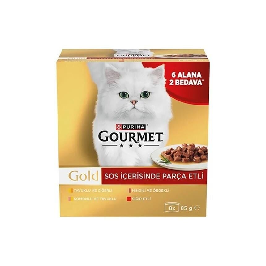 Gourmet Gold Parça Etli Karışık Çeşitli Yetişkin Kedi Konservesi 8x85gr (8 AL 6 ÖDE)