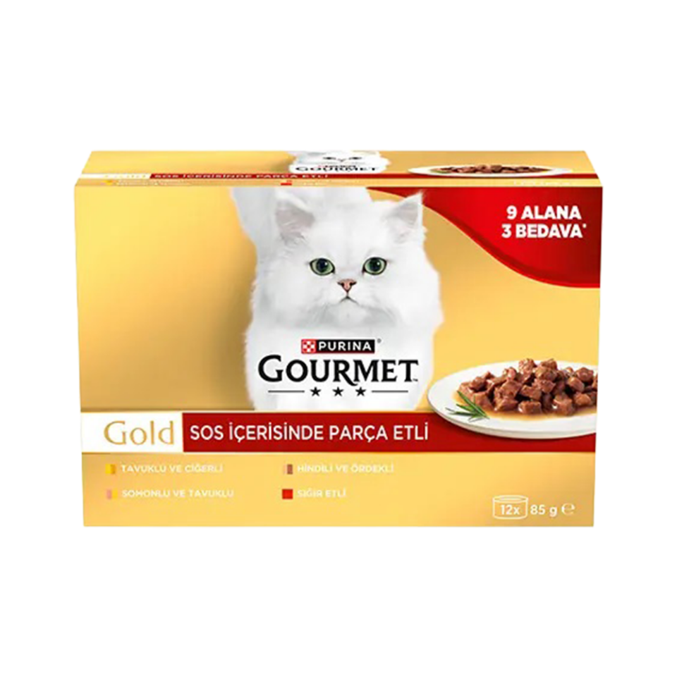 Gourmet Gold Kıyılmış Karışık Çeşitli Yetişkin Kedi Konservesi 12x85gr (12 AL 9 ÖDE)