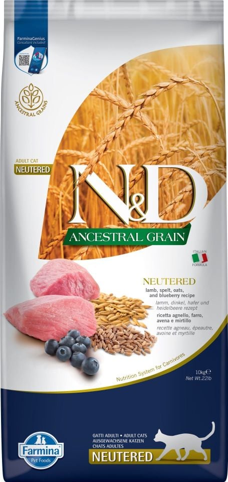 N&D Kuzu Etli ve Yaban Mersinli Az Tahıllı Kısırlaştırılmış Kedi Maması 10kg