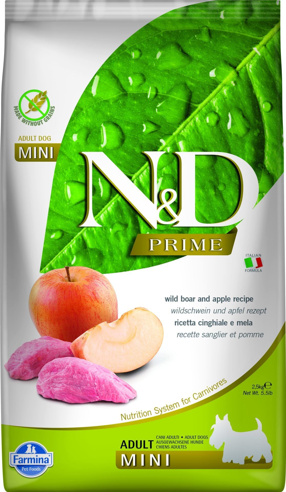 N&D Prime Yaban Domuzlu ve Elmalı Küçük Irk Tahılsız Yetişkin Köpek Maması 2,5 kg