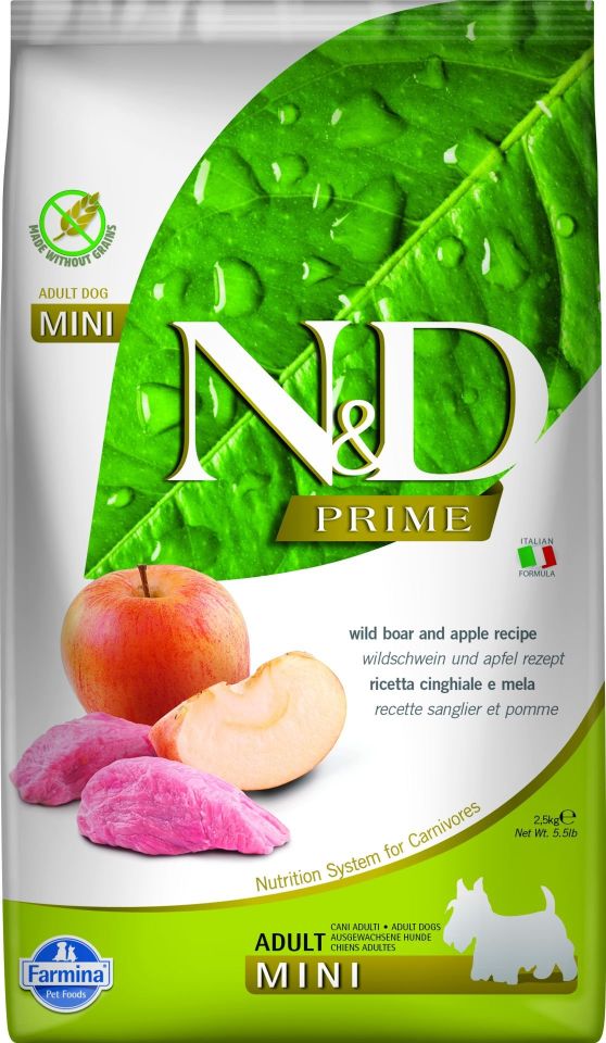 N&D Prime Yaban Domuzlu ve Elmalı Küçük Irk Tahılsız Yetişkin Köpek Maması 2,5 kg